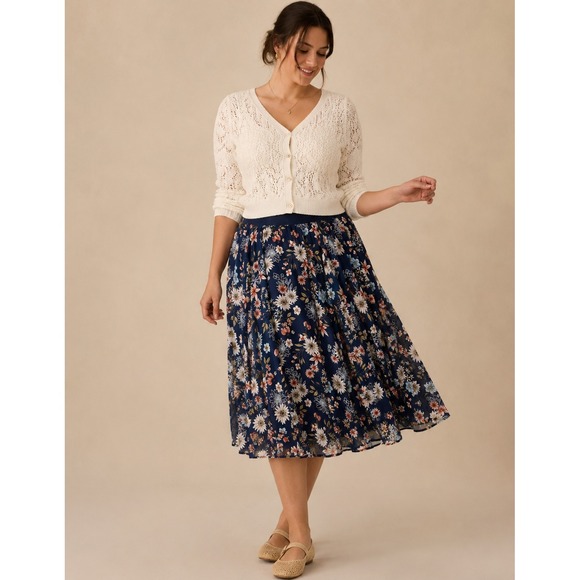 torrid Dresses & Skirts - 2/$30 Torrid Chiffon Midi Skirt Women Sz 2X Blue Floral Flare Cottage Romantic